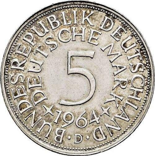 Аверс монеты - 5 марок 1951-1974 года Гурт гладкий - цена серебряной монеты - Германия, ФРГ