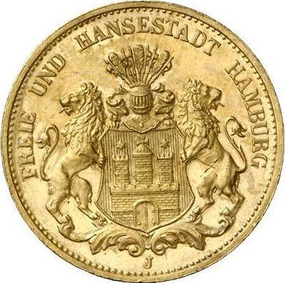 Аверс монеты - 20 марок 1908 года J "Гамбург" - цена золотой монеты - Германия, Германская Империя