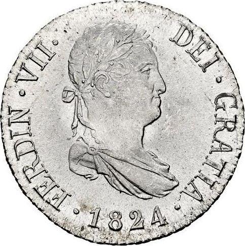 Аверс монеты - 2 реала 1824 года M AJ - цена серебряной монеты - Испания, Фердинанд VII
