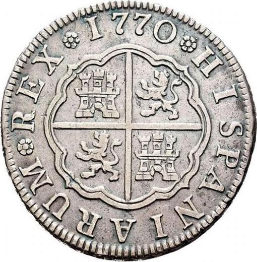 Reverse 2 Reales 1770 M PJ - Spain, Charles III