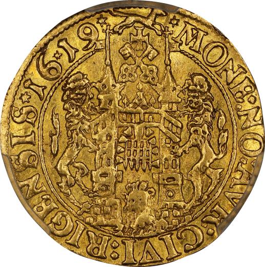 Rewers monety - Dukat 1619 "Ryga" - cena złotej monety - Polska, Zygmunt III