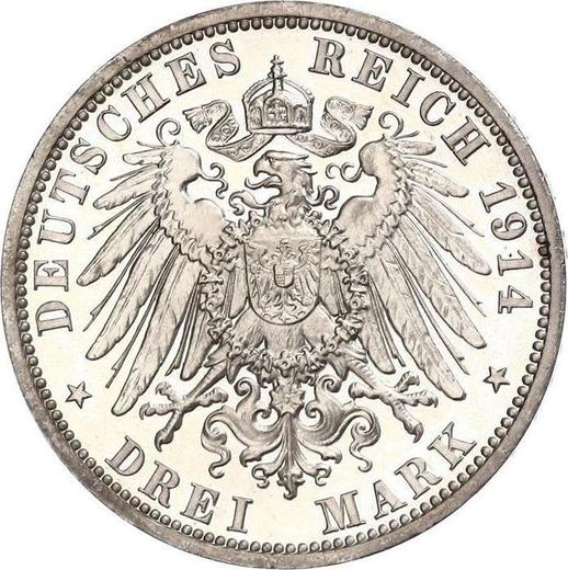 Reverso 3 marcos 1914 A "Lübeck" - valor de la moneda de plata - Alemania, Imperio alemán