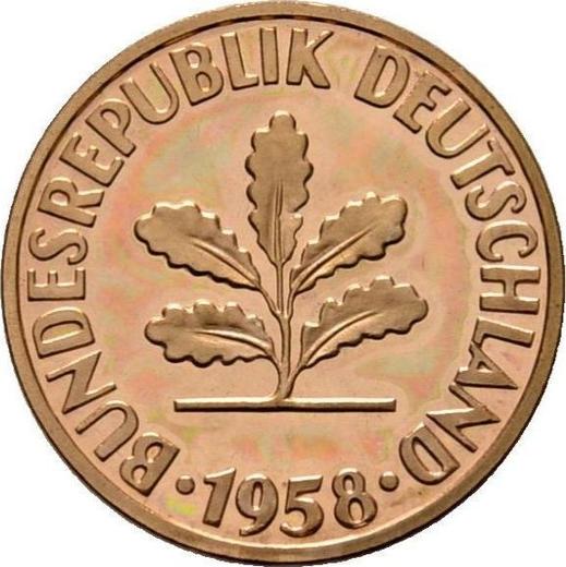 Реверс монеты - 2 пфеннига 1958 года G - цена  монеты - Германия, ФРГ
