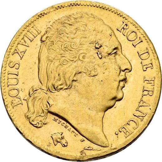 Аверс монеты - 20 франков 1819 года A "Тип 1816-1824" Париж - цена золотой монеты - Франция, Людовик XVIII