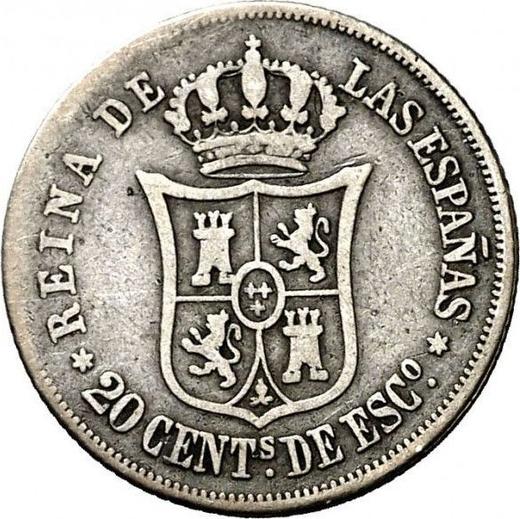 Revers 20 Centimos de Escudo 1866 Sechs spitze Sterne - Silbermünze Wert - Spanien, Isabella II