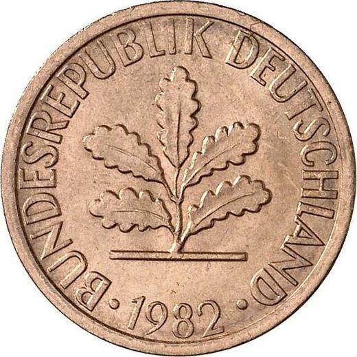 Реверс монеты - 1 пфенниг 1982 года D - цена  монеты - Германия, ФРГ