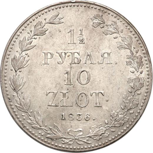 Reverso 1 1/2 rublo - 10 eslotis 1836 MW - valor de la moneda de plata - Polonia, Dominio Ruso