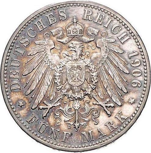 Reverso 5 marcos 1906 F "Würtenberg" - valor de la moneda de plata - Alemania, Imperio alemán