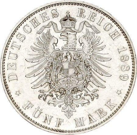 Реверс монеты - 5 марок 1889 года E "Саксония" - цена серебряной монеты - Германия, Германская Империя