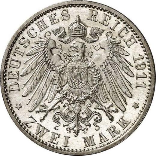 Reverso 2 marcos 1911 A "Sajonia-Coburgo y Gotha" - valor de la moneda de plata - Alemania, Imperio alemán
