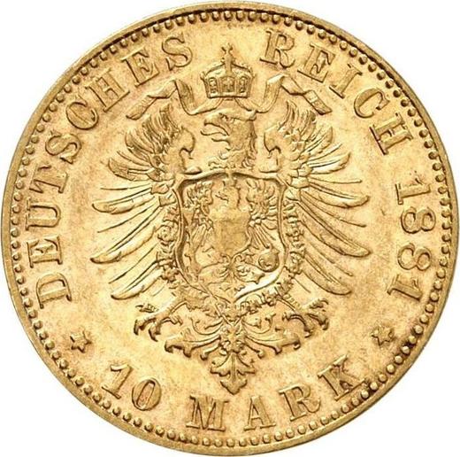 Reverso 10 marcos 1881 F "Würtenberg" - valor de la moneda de oro - Alemania, Imperio alemán