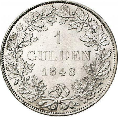 Реверс монеты - 1 гульден 1848 года - цена серебряной монеты - Баден, Леопольд