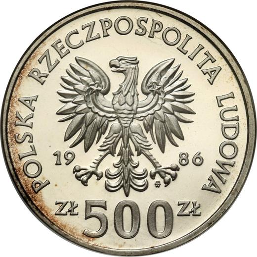 Anverso 500 eslotis 1986 MW ET "Rapaz nocturna" Plata - valor de la moneda de plata - Polonia, República Popular