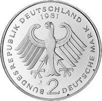 Rewers monety - 2 marki 1981 J "Konrad Adenauer" - cena  monety - Niemcy, RFN