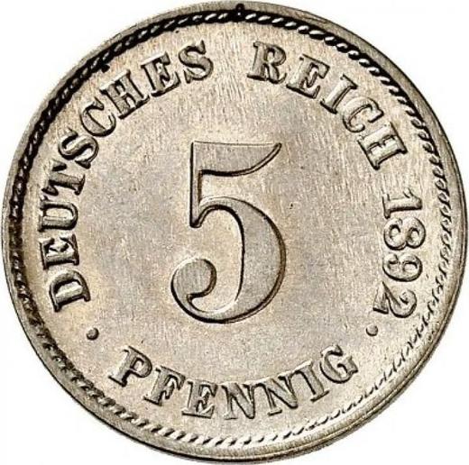 Аверс монеты - 5 пфеннигов 1892 года G "Тип 1890-1915" - цена  монеты - Германия, Германская Империя