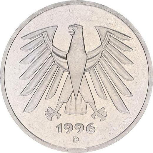 Реверс монеты - 5 марок 1996 года D - цена  монеты - Германия, ФРГ