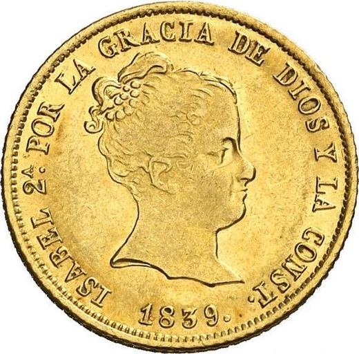 Аверс монеты - 80 реалов 1839 года M CL - цена золотой монеты - Испания, Изабелла II