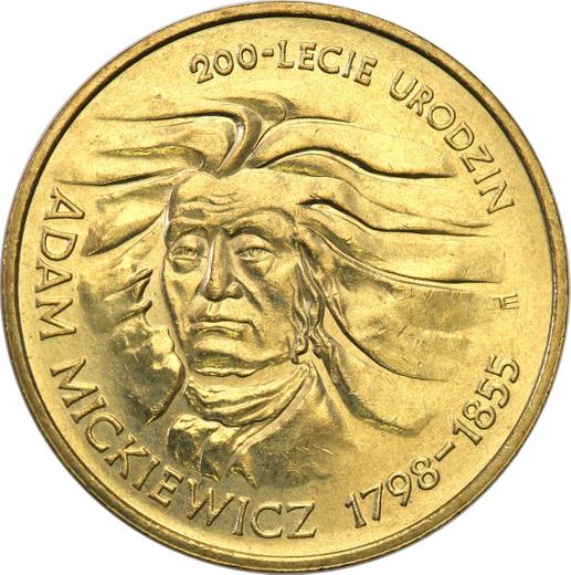 Reverse 2 Zlote 1998 MW ET "200th Birthday of Adam Mickiewicz" -  Coin Value - Poland, III Republic after denomination