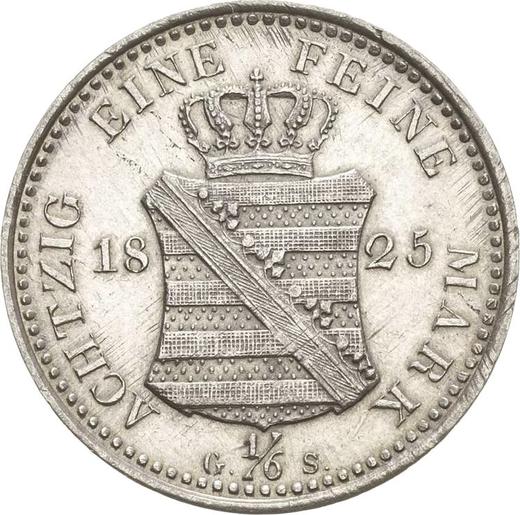 Реверс монеты - 1/6 талера 1825 года G.S. - цена серебряной монеты - Саксония-Альбертина, Фридрих Август I