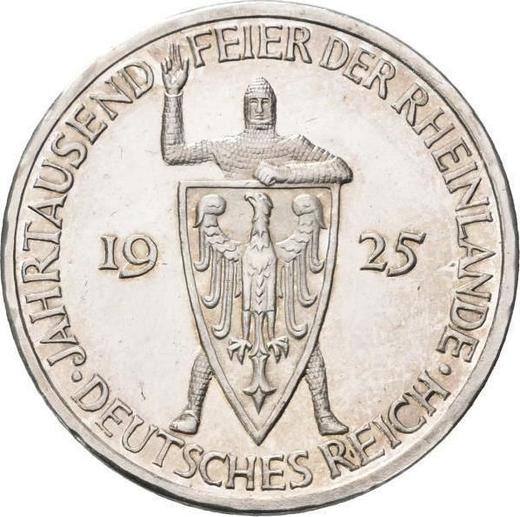 Аверс монеты - 3 рейхсмарки 1925 года F "Рейнланд" - цена серебряной монеты - Германия, Bеймарская республика