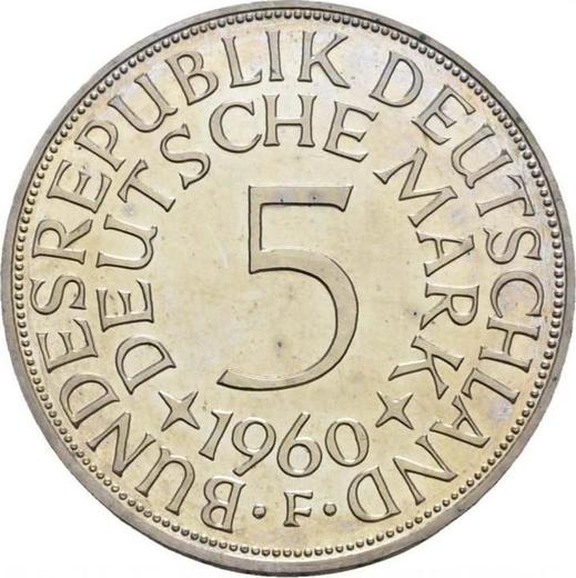 Аверс монеты - 5 марок 1960 года F - цена серебряной монеты - Германия, ФРГ