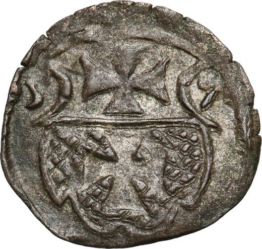 Реверс монеты - Денарий 1557 года "Эльблонг" - цена серебряной монеты - Польша, Сигизмунд II Август