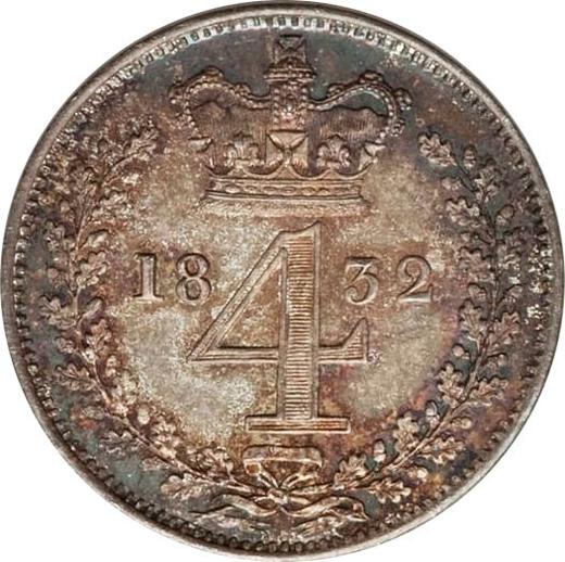 Reverso 4 peniques (Groat) 1832 "Maundy" - valor de la moneda de plata - Gran Bretaña, Guillermo IV