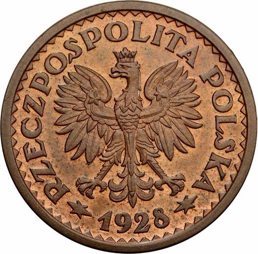Anverso Prueba 1 esloti 1928 "Corona de hojas" Bronce - valor de la moneda  - Polonia, Segunda República