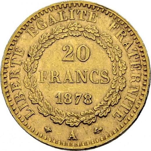 Reverso 20 francos 1878 A "Tipo 1871-1898" París Platino - valor de la moneda de platino - Francia, Tercera República