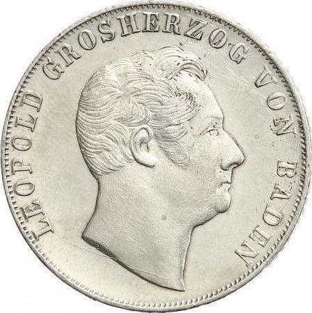 Аверс монеты - 2 гульдена 1850 года D - цена серебряной монеты - Баден, Леопольд