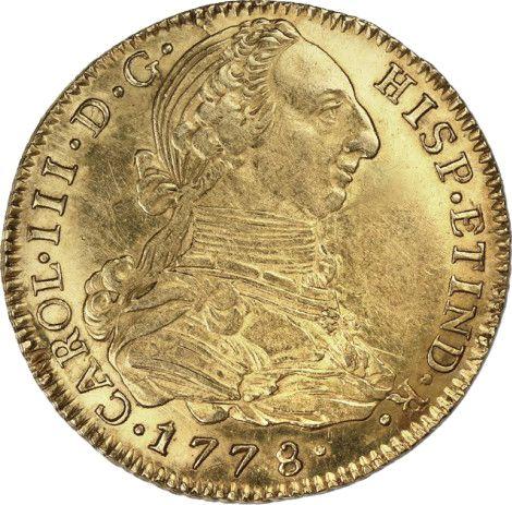 Аверс монеты - 4 эскудо 1778 года PTS PR - цена золотой монеты - Боливия, Карл III