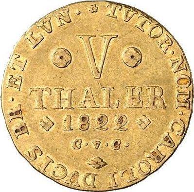 Reverso 5 táleros 1822 CvC - valor de la moneda de oro - Brunswick-Wolfenbüttel, Carlos II