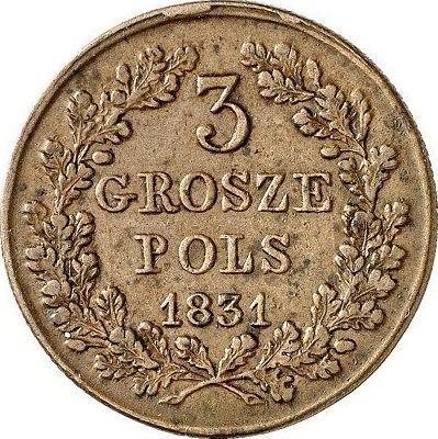 Reverso 3 groszy 1831 KG "Levantamiento de Noviembre" Pies de águila son dobladas - valor de la moneda  - Polonia, Zarato de Polonia