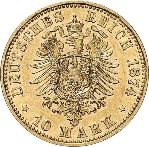 Reverso 10 marcos 1874 B "Oldemburgo" - valor de la moneda de oro - Alemania, Imperio alemán