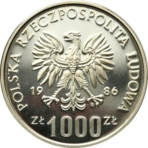 Аверс монеты - Пробные 1000 злотых 1986 года MW "Центр здоровья матери" Серебро - цена серебряной монеты - Польша, Народная Республика