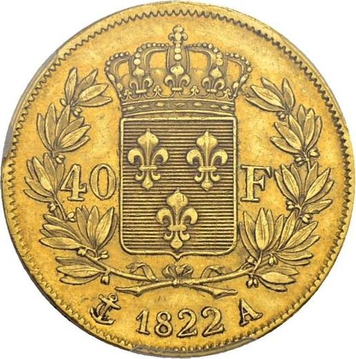 Rewers monety - 40 franków 1822 A "Typ 1816-1824" Paryż - Francja, Ludwik XVIII