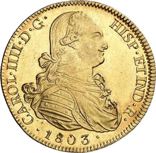 Аверс монеты - 8 эскудо 1803 года Mo FT - цена золотой монеты - Мексика, Карл IV