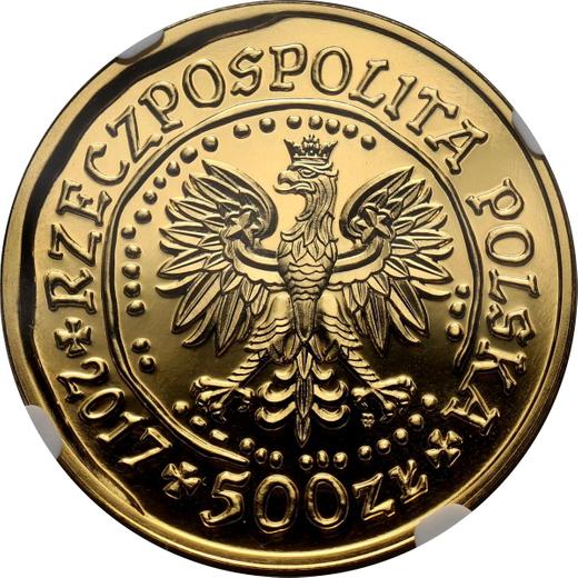 Anverso 500 eslotis 2017 MW NR "Pigargo europeo" - valor de la moneda de oro - Polonia, República moderna