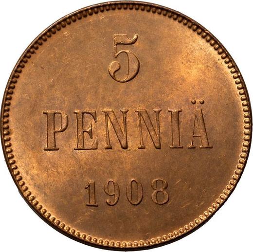 Реверс монеты - 5 пенни 1908 года - цена  монеты - Финляндия, Великое княжество