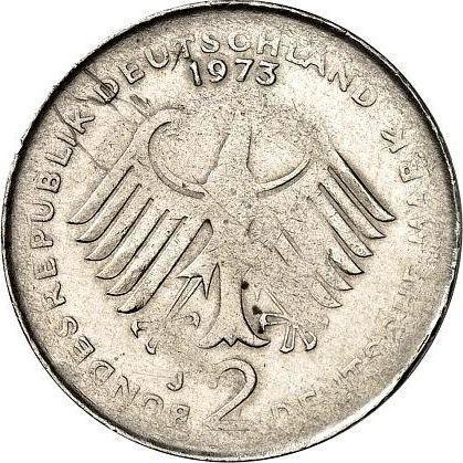 Реверс монеты - 2 марки 1970-1987 года "Теодор Хойс" Малый вес - цена  монеты - Германия, ФРГ