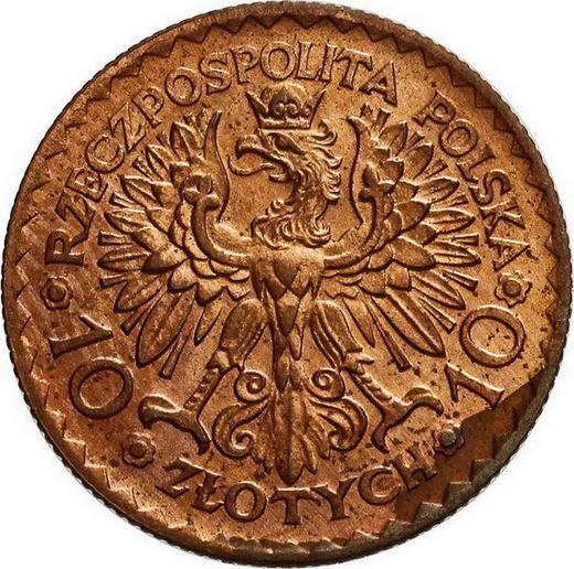 Anverso Pruebas 10 eslotis 1925 "Boleslao I el Bravo" Bronce - valor de la moneda  - Polonia, Segunda República