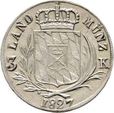 Rewers monety - 3 krajcary 1827 - cena srebrnej monety - Bawaria, Ludwik I