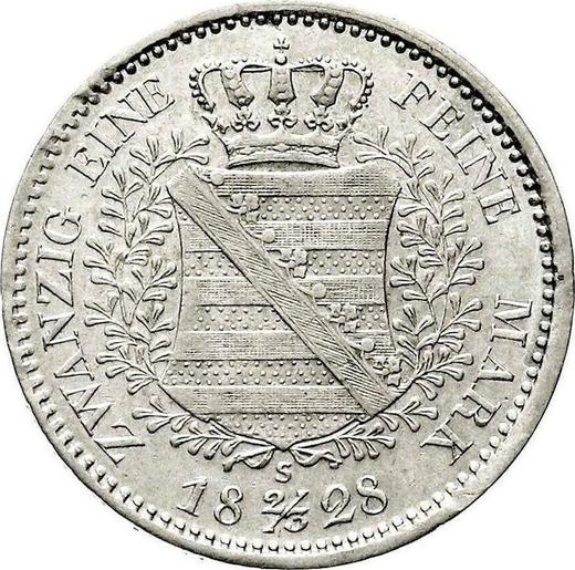 Реверс монеты - 2/3 талера 1828 года S - цена серебряной монеты - Саксония-Альбертина, Антон