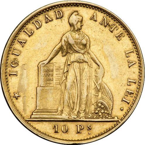 Avers 10 Pesos 1859 So - Münze Wert - Chile, Republik