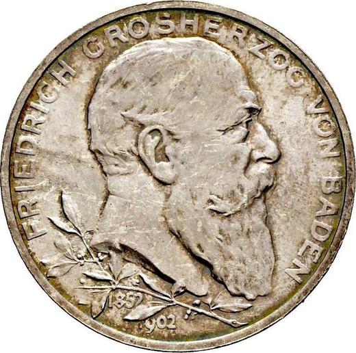 Awers monety - 5 marek 1902 "Badenia" 50 rocznica panowania - cena srebrnej monety - Niemcy, Cesarstwo Niemieckie