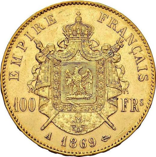 Reverso 100 francos 1869 A "Tipo 1862-1870" París - valor de la moneda de oro - Francia, Napoleón III Bonaparte