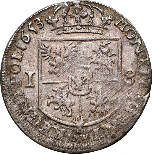 Реверс монеты - Орт (18 грошей) 1653 года MW MW раздельно - цена серебряной монеты - Польша, Ян II Казимир