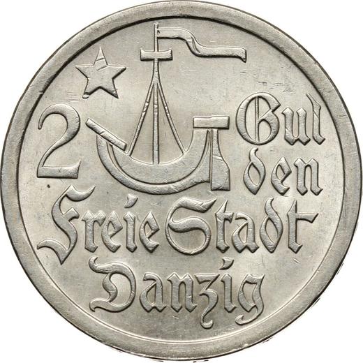 Rewers monety - 2 guldeny 1923 "Koga" - cena srebrnej monety - Polska, Wolne Miasto Gdańsk