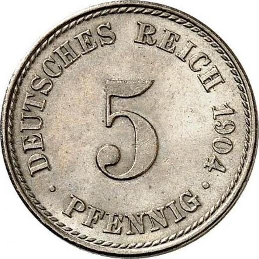Аверс монеты - 5 пфеннигов 1904 года F "Тип 1890-1915" - цена  монеты - Германия, Германская Империя