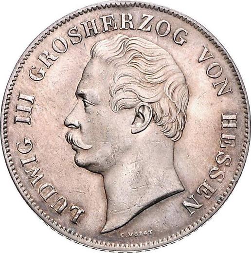 Awers monety - 2 guldeny 1854 - cena srebrnej monety - Hesja-Darmstadt, Ludwik III